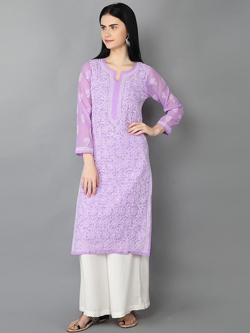 ada purple georgette straight kurta - 15004520 - Zoom Image - 2