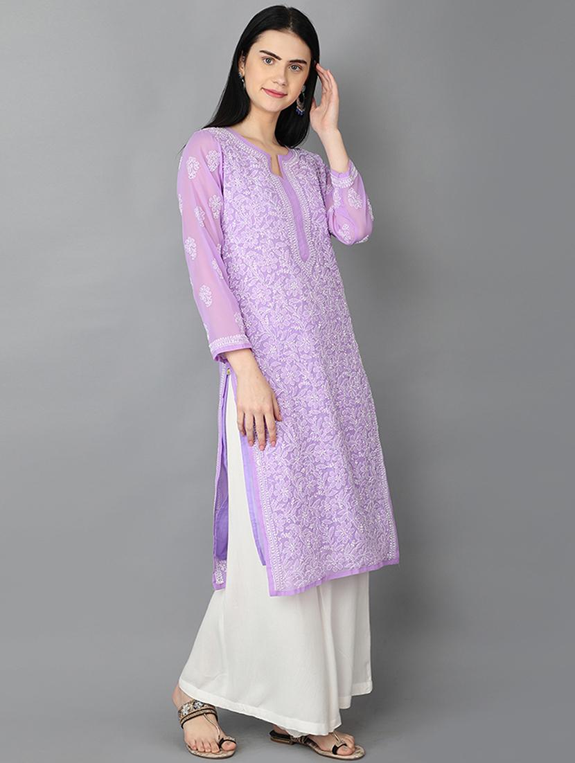 ada purple georgette straight kurta - 15004520 - Zoom Image - 3