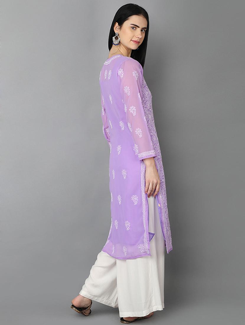 ada purple georgette straight kurta - 15004520 - Zoom Image - 4