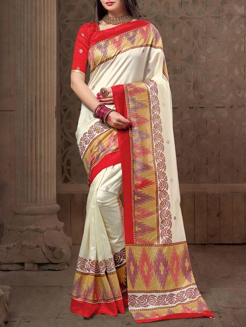 cream art silk woven saree with blouse - 15004682 - Standard Image - 1