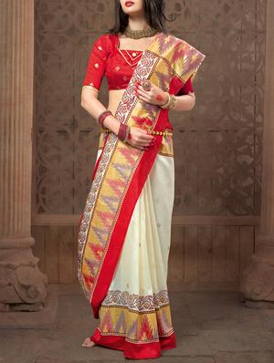 cream art silk woven saree with blouse - 15004682 - Standard Image - 2