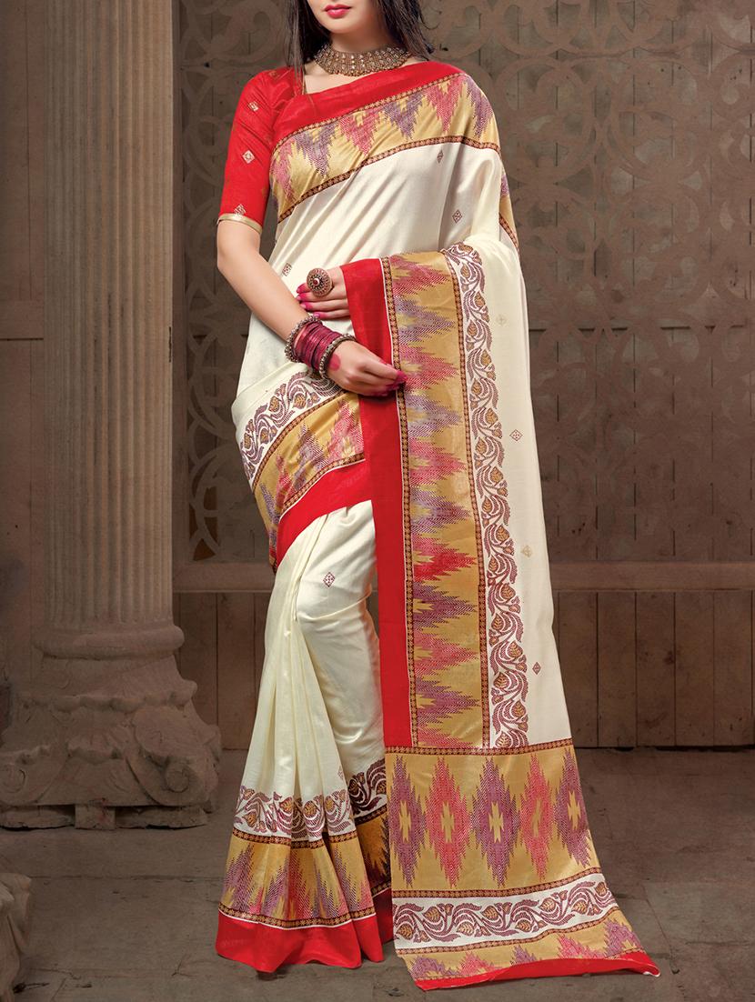 cream art silk woven saree with blouse - 15004682 - Zoom Image - 1