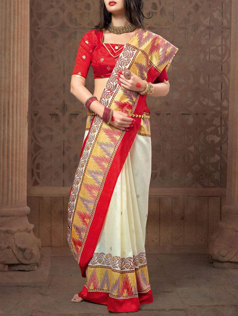cream art silk woven saree with blouse - 15004682 - Zoom Image - 2