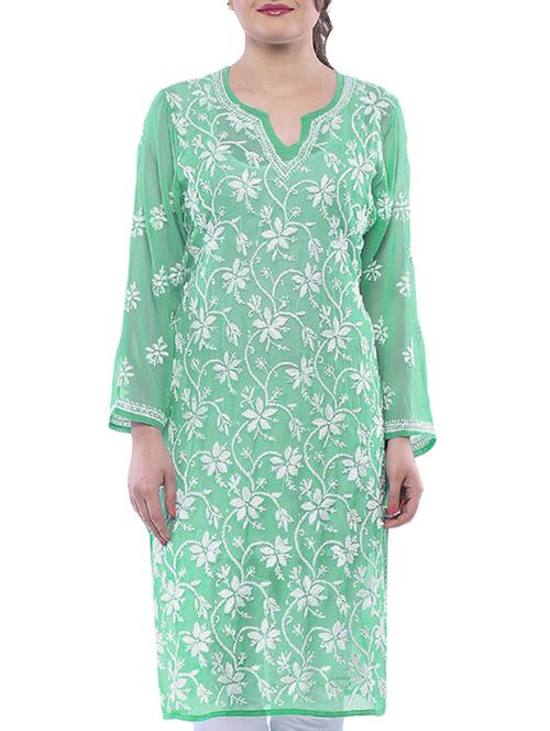 ada green georgette straight kurta - 15005370 - Standard Image - 1