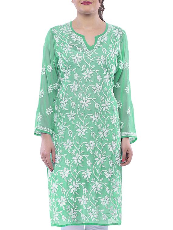 ada green georgette straight kurta - 15005370 - Zoom Image - 1