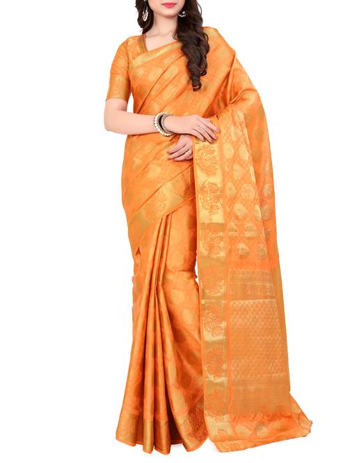 peach silk woven saree with blouse - 15005510 - Standard Image - 1