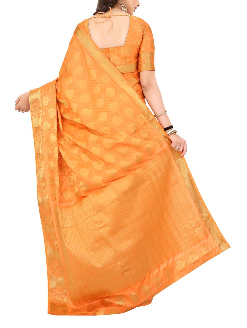 peach silk woven saree with blouse - 15005510 - Zoom Image - 2