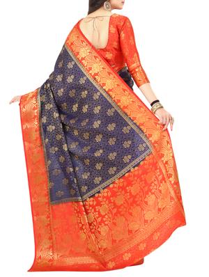 blue silk woven saree with blouse - 15005514 - Standard Image - 2
