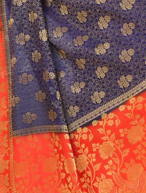 blue silk woven saree with blouse - 15005514 - Standard Image - 3