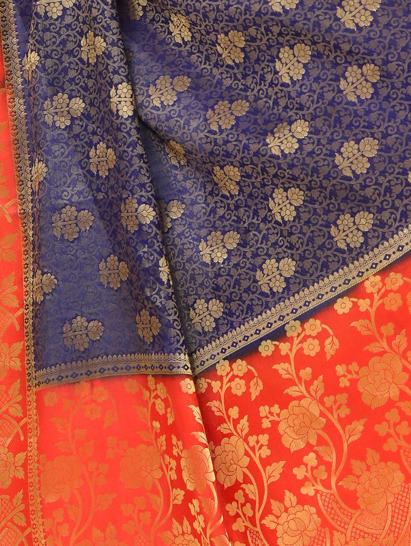 blue silk woven saree with blouse - 15005514 - Zoom Image - 3