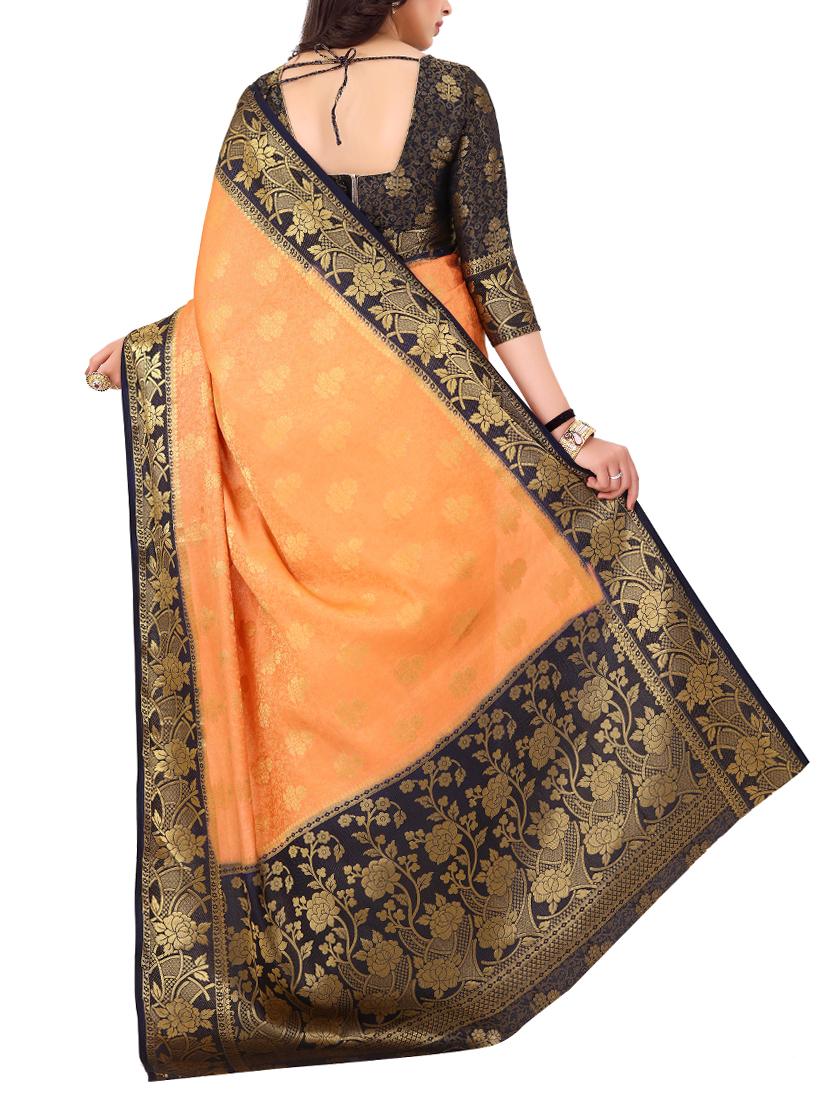 peach art silk woven saree with blouse - 15005515 - Zoom Image - 2