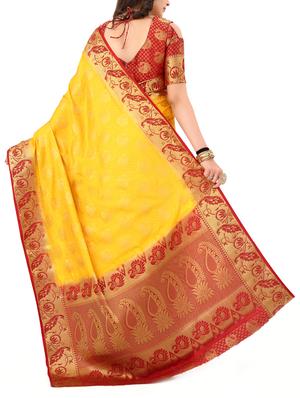 yellow silk woven saree with blouse - 15005517 - Standard Image - 2