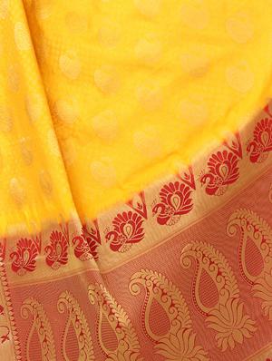 yellow silk woven saree with blouse - 15005517 - Standard Image - 3
