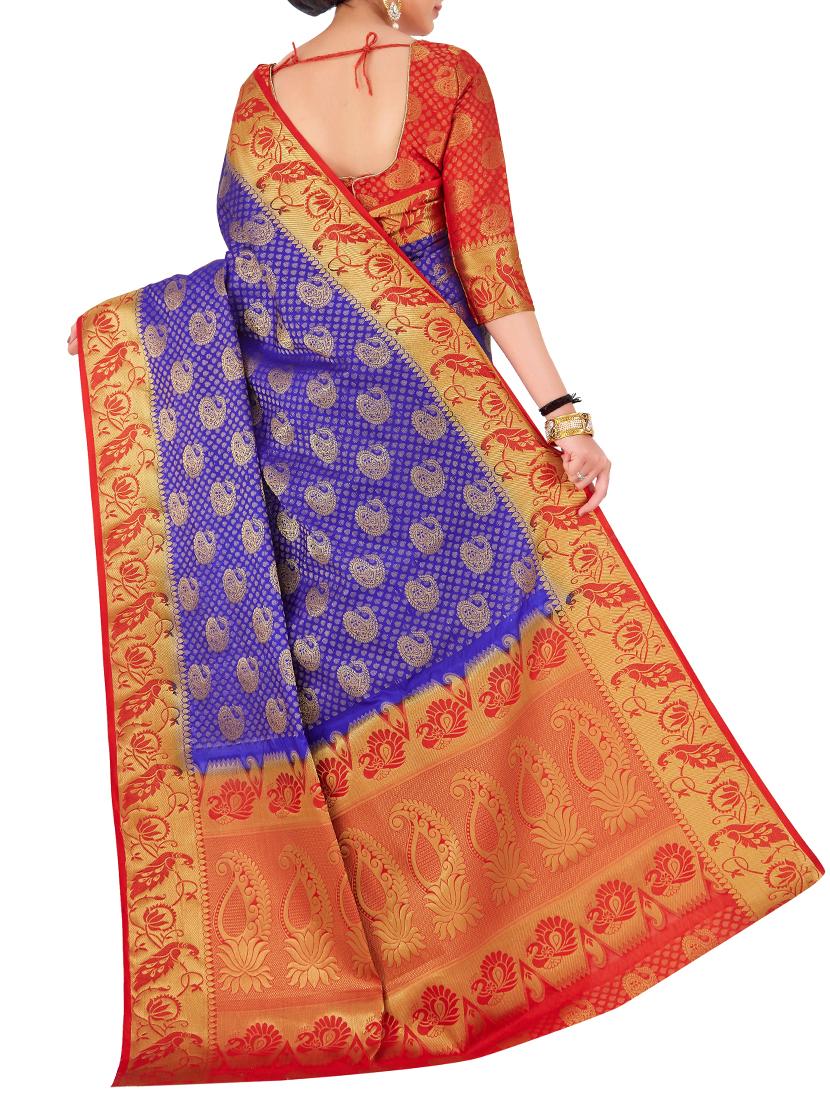 blue silk woven saree with blouse - 15005520 - Zoom Image - 2
