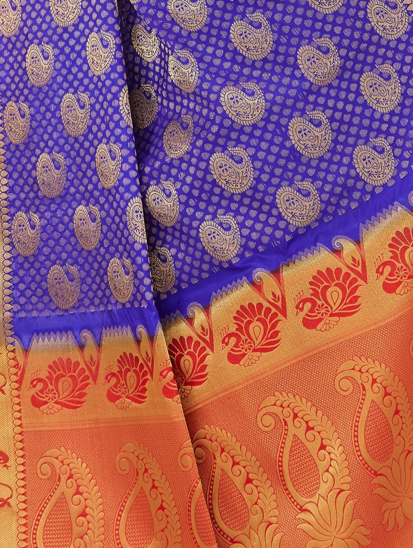 blue silk woven saree with blouse - 15005520 - Zoom Image - 3