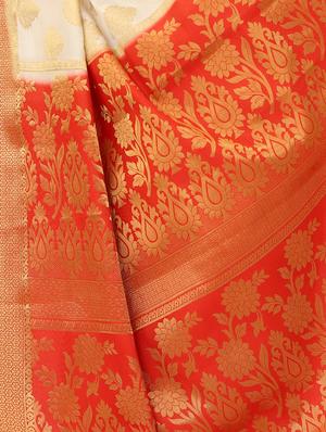 beige silk woven saree with blouse - 15005522 - Standard Image - 3