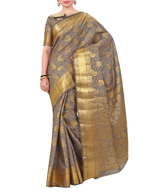 grey silk saree - 15005526 - Very Small Image - 1
