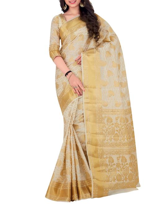 beige silk woven saree with blouse - 15005528 - Standard Image - 1