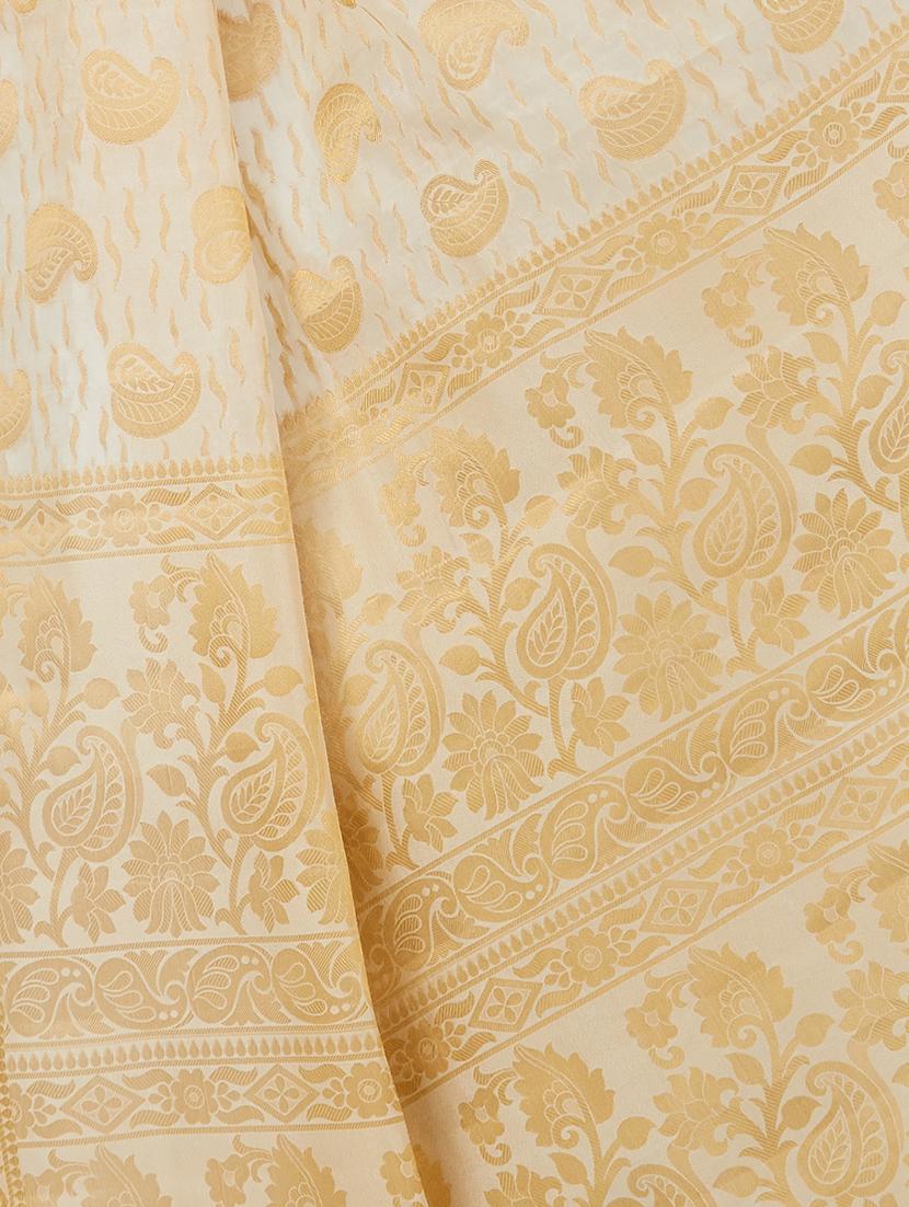 beige silk woven saree with blouse - 15005528 - Zoom Image - 3