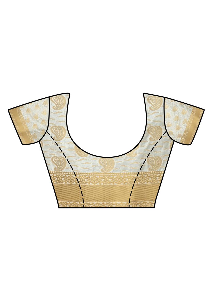 beige silk woven saree with blouse - 15005528 - Zoom Image - 4