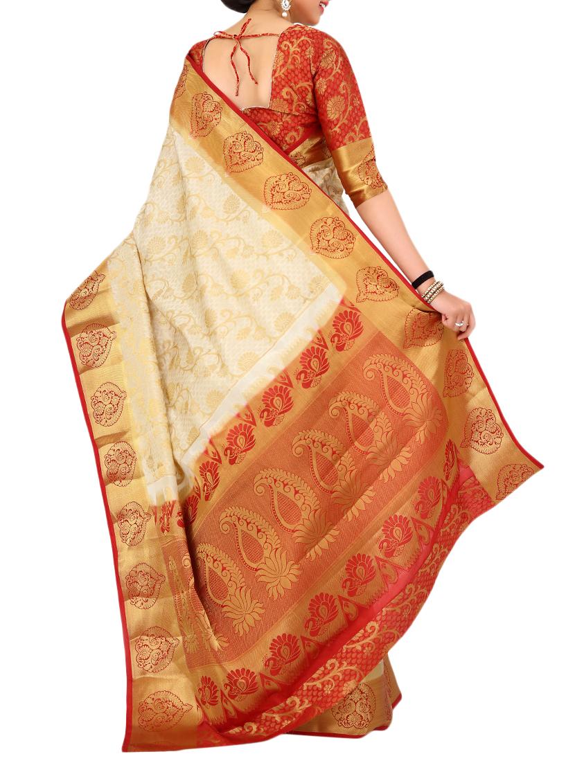 beige silk woven saree with blouse - 15005530 - Zoom Image - 2