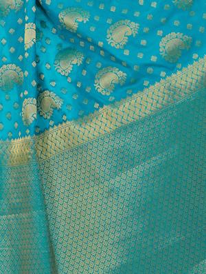 turquoise silk woven saree with blouse - 15005552 - Standard Image - 3