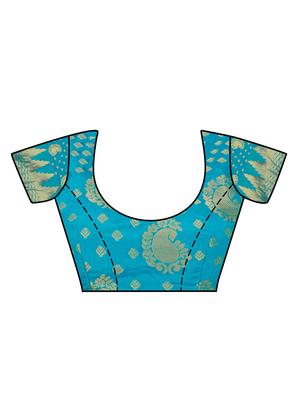 turquoise silk woven saree with blouse - 15005552 - Standard Image - 4