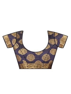blue silk kanjivaram saree with blouse - 15005559 - Standard Image - 4