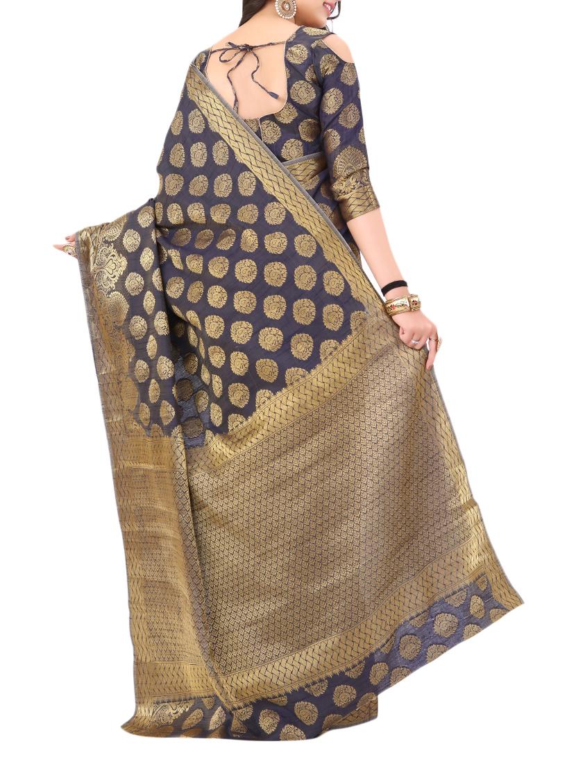 blue silk kanjivaram saree with blouse - 15005559 - Zoom Image - 2