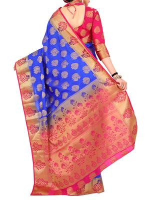 blue silk kanjivaram saree with blouse - 15005563 - Standard Image - 2