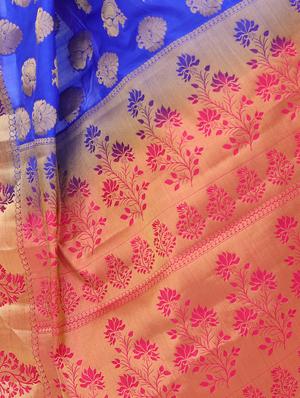 blue silk kanjivaram saree with blouse - 15005563 - Standard Image - 3