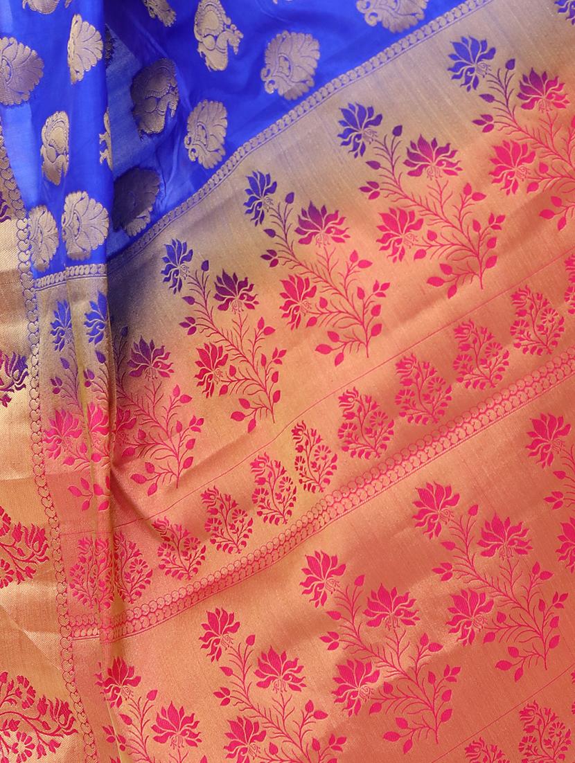 blue silk kanjivaram saree with blouse - 15005563 - Zoom Image - 3