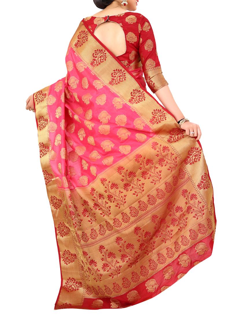pink silk kanjivaram saree with blouse - 15005564 - Zoom Image - 2