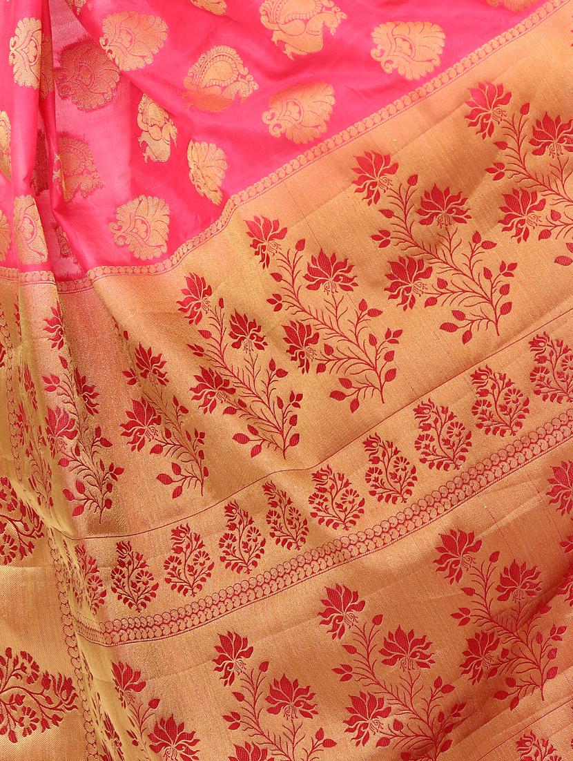 pink silk kanjivaram saree with blouse - 15005564 - Zoom Image - 3