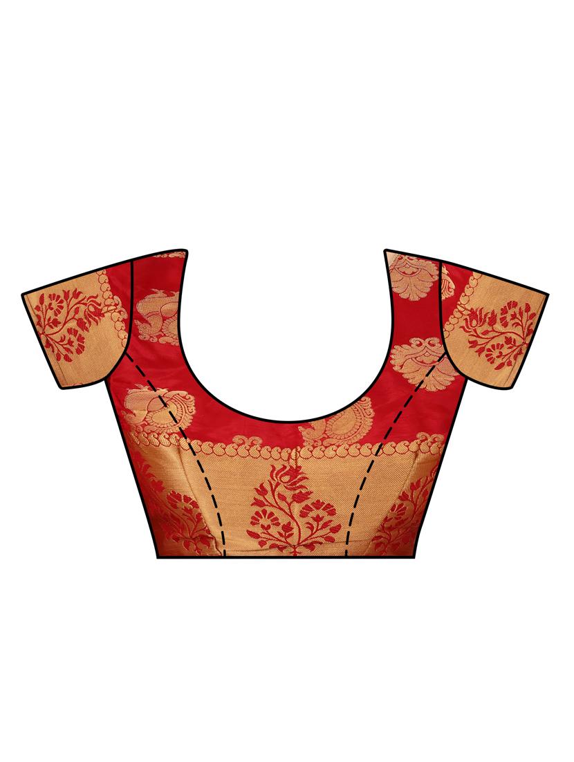 pink silk kanjivaram saree with blouse - 15005564 - Zoom Image - 4