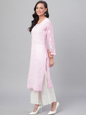 ada pink georgette chikankari kurta - 15006712 - Standard Image - 3