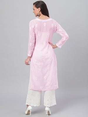 ada pink georgette chikankari kurta - 15006712 - Standard Image - 4