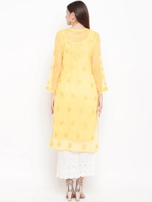 ada yellow georgette chikankari kurta - 15006717 - Standard Image - 3