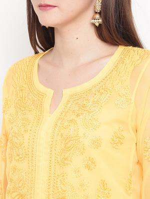 ada yellow georgette chikankari kurta - 15006717 - Standard Image - 4