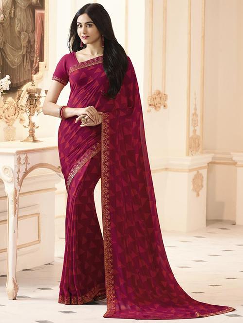 magenta georgette printed saree with blouse - 15006891 - Very Small Image - 1