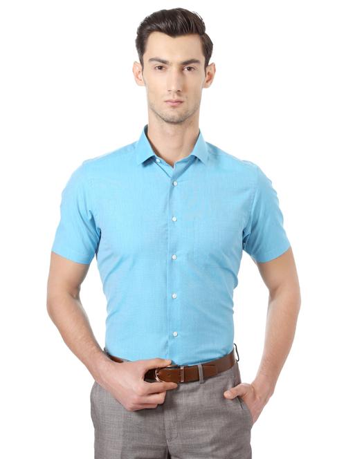 blue cotton blend formal shirt - 15007115 - Standard Image - 1