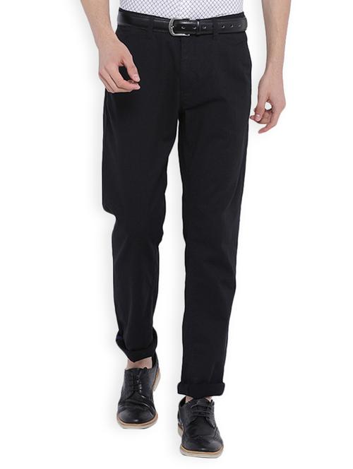 navy blue cotton blend flat front casual trousers - 15007258 - Standard Image - 1