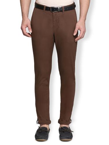 brown cotton blend flat front casual trousers - 15007261 - Very Small Image - 1