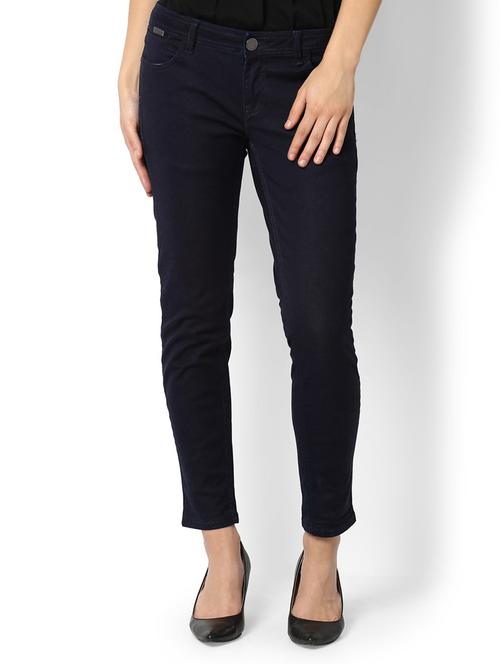 navy blue solid denim jeans - 15007369 - Standard Image - 1