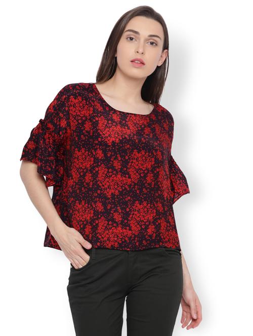 Frill detail floral bell sleeved top - 15007494 - Standard Image - 1