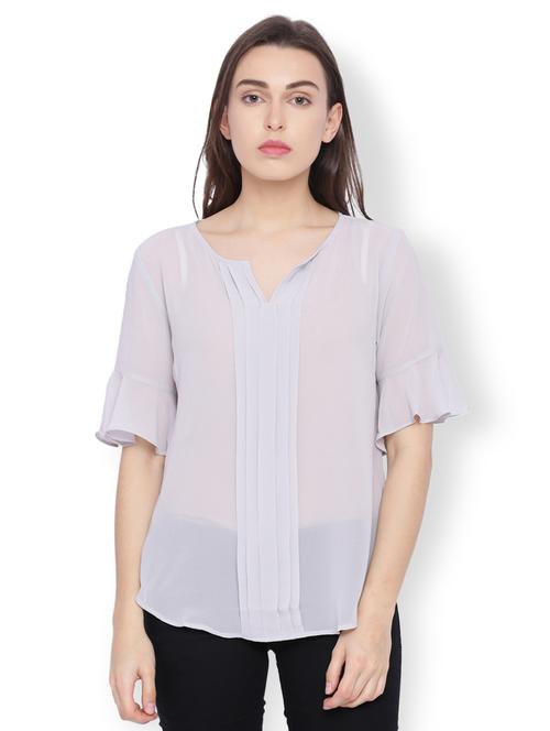 Pleat detail notch neck top - 15007497 - Standard Image - 1