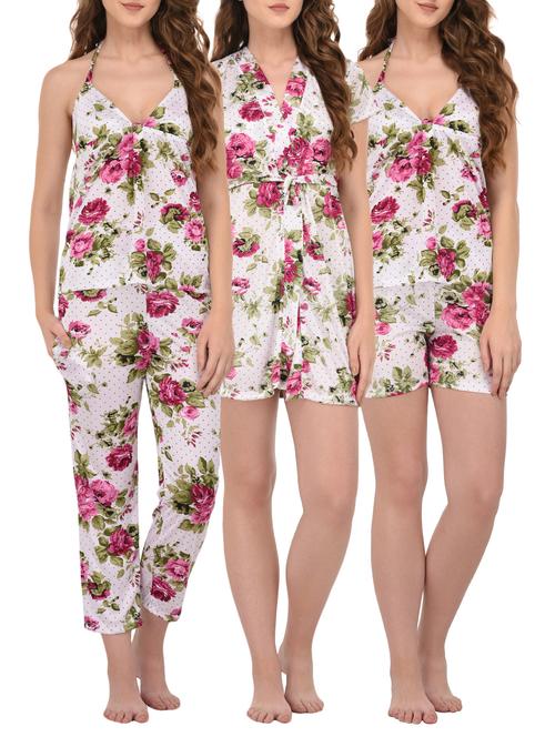 white floral nightwear set - 15007683 - Standard Image - 1