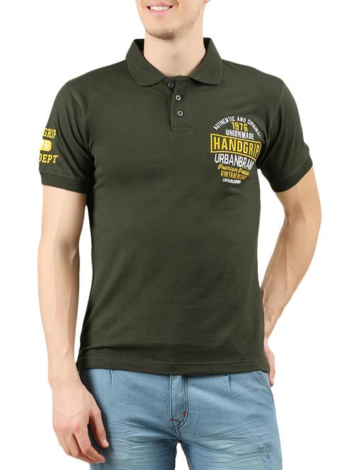 olive green cotton chest print tshirt - 15007895 - Standard Image - 1
