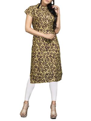 yellow cotton straight kurta - 15007996 - Standard Image - 1