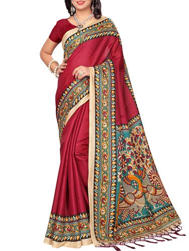 maroon art silk printed saree with blouse - 15008009 - Very Small Image - 1